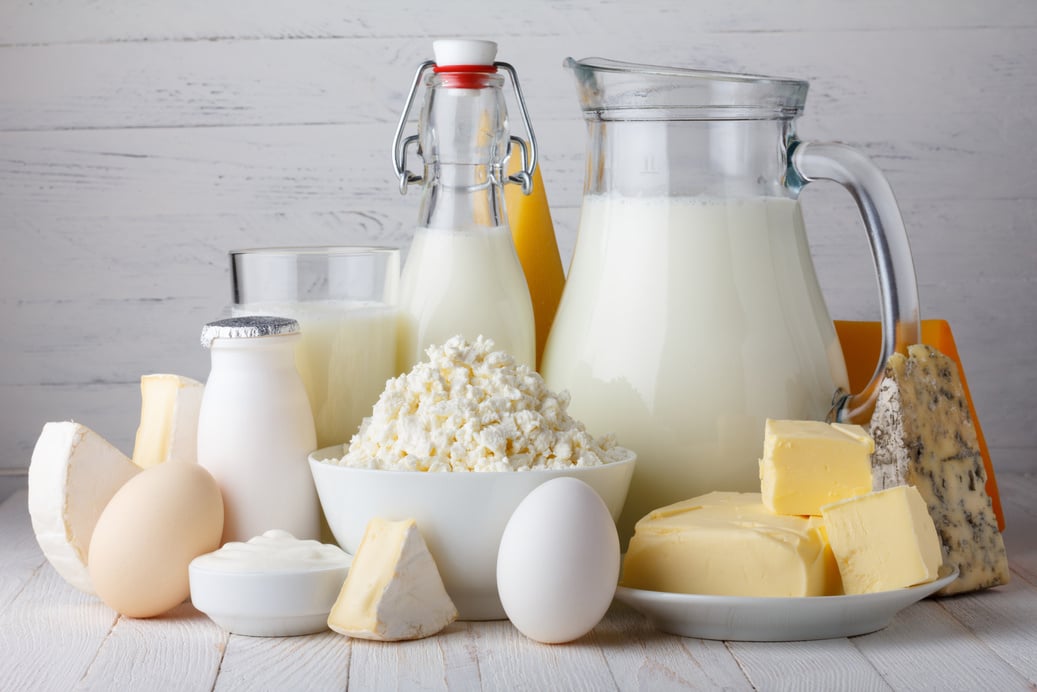 Dairy products on wooden table