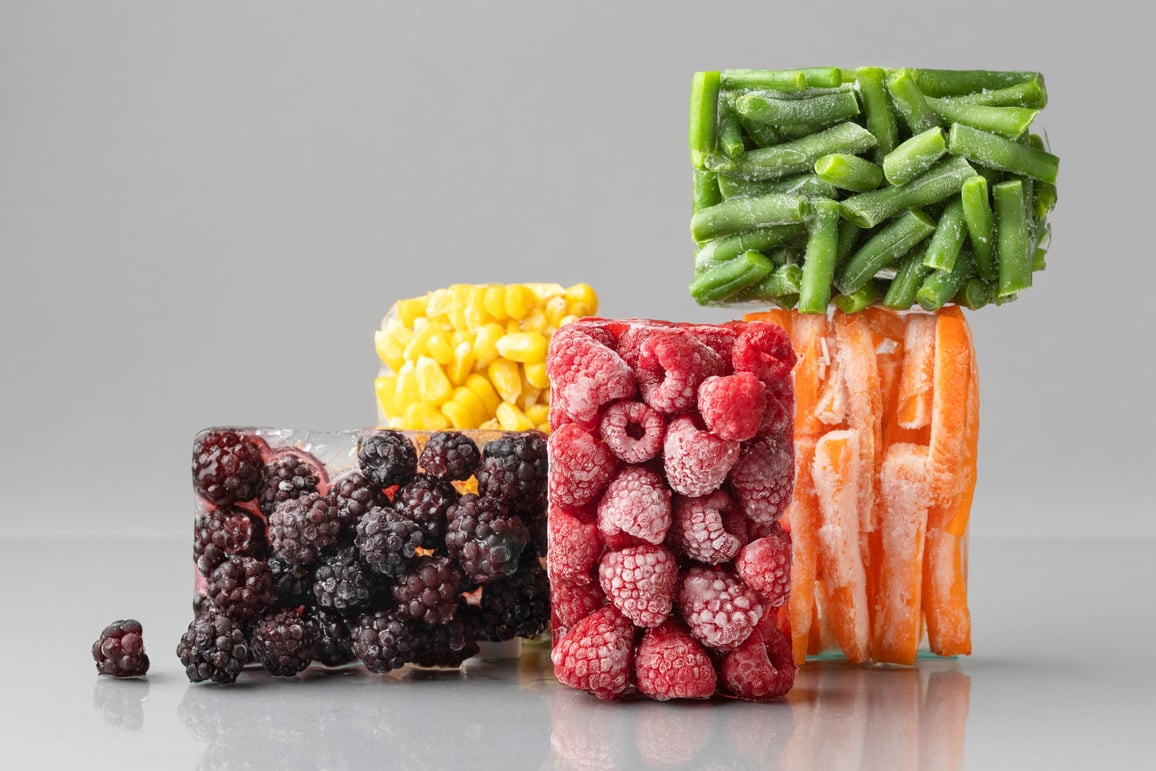 Blocks of Frozen Fruits and Vegetables